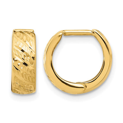 14K Gelbgold Poliert und Diamantiert Huggie Creolen