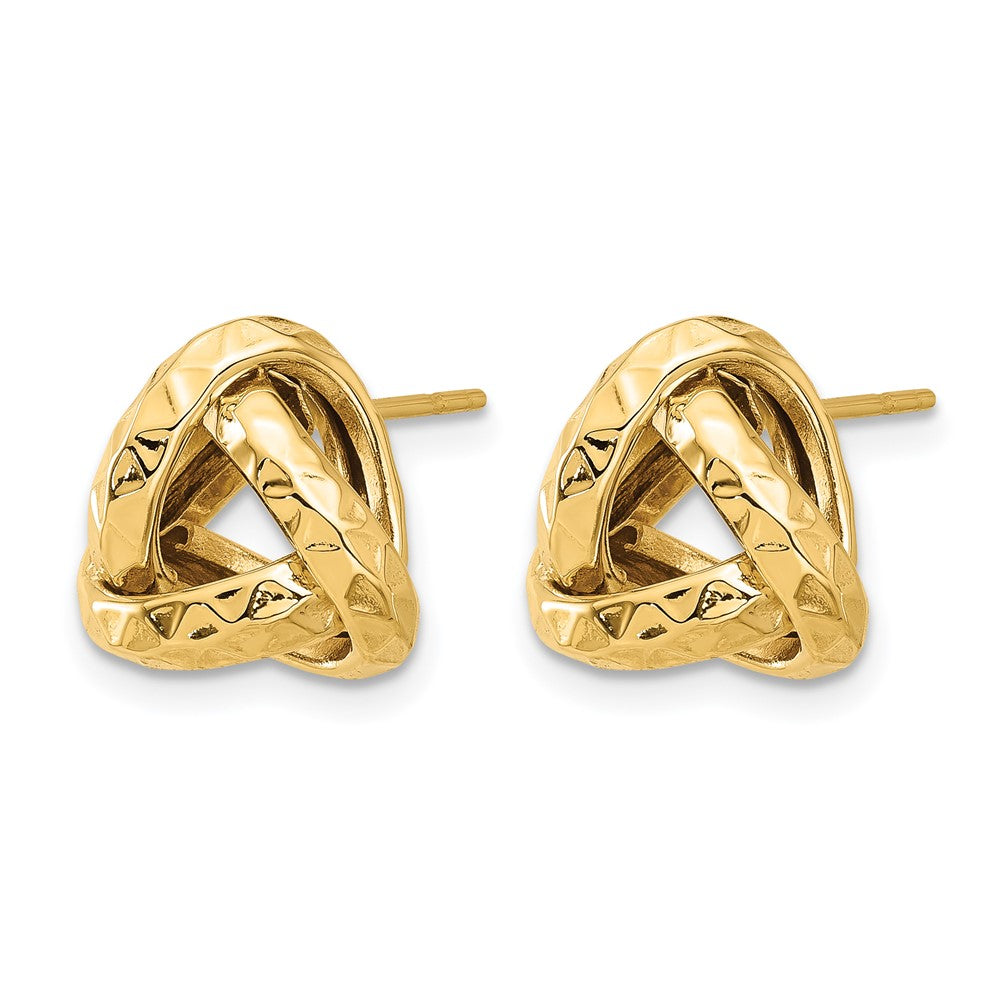 14K Gelbgold Poliert und Diamantiert Dreieck Liebe Knoten Ohrstecker