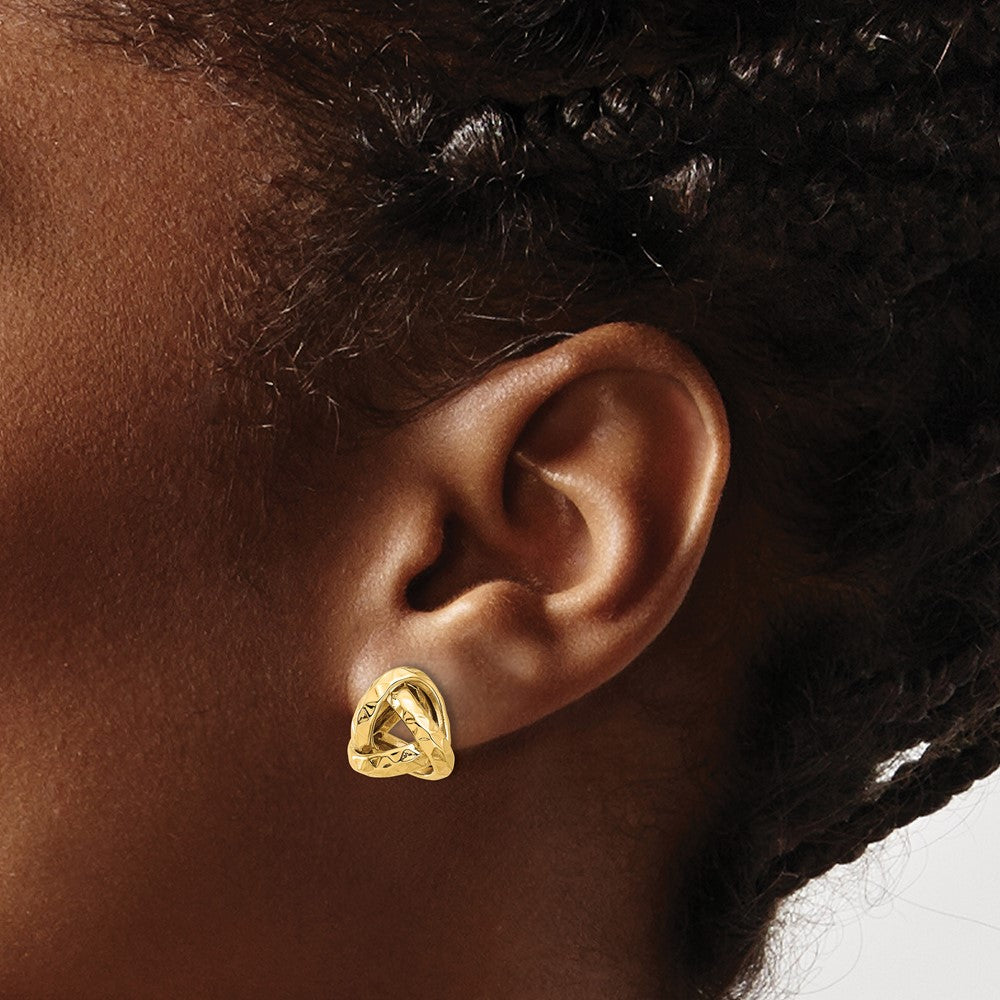 14K Gelbgold Poliert und Diamantiert Dreieck Liebe Knoten Ohrstecker
