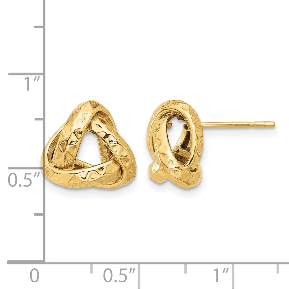 14K Gelbgold Poliert und Diamantiert Dreieck Liebe Knoten Ohrstecker
