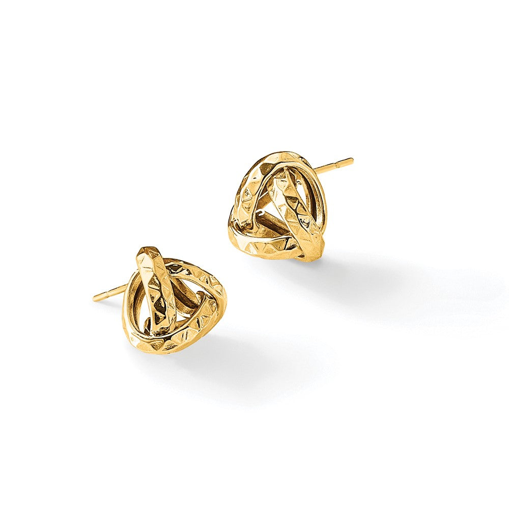 14K Gelbgold Poliert und Diamantiert Dreieck Liebe Knoten Ohrstecker