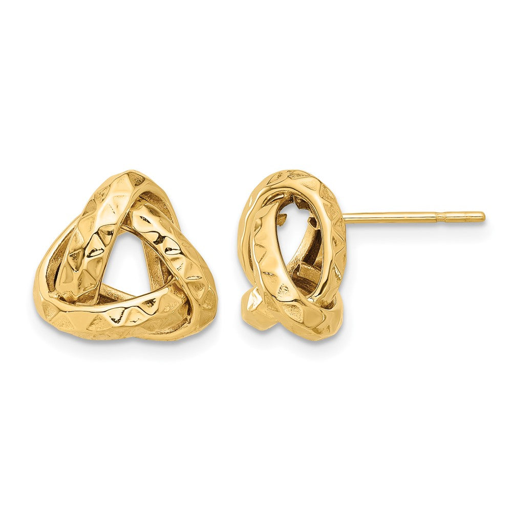 14K Gelbgold Poliert und Diamantiert Dreieck Liebe Knoten Ohrstecker