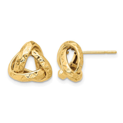 14K Gelbgold Poliert und Diamantiert Dreieck Liebe Knoten Ohrstecker