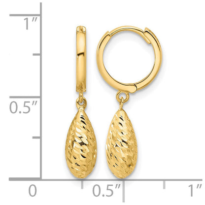 14K Gelbgold Poliert und Diamantiert Hängend Creolen