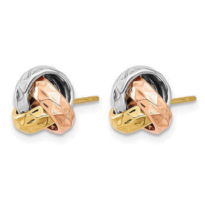 14K Tricolor Poliert und Strukturiert Liebe Knoten Ohrstecker