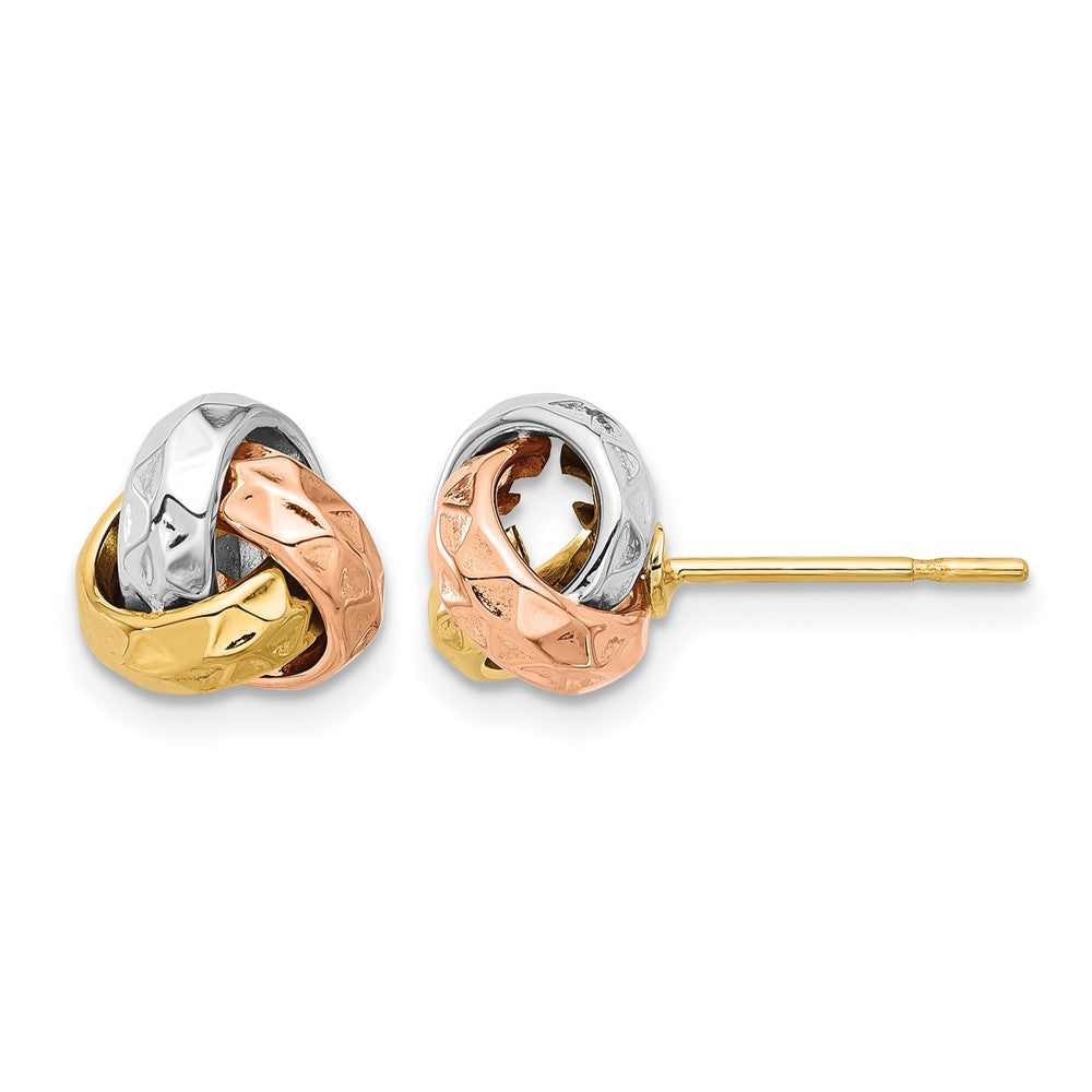 14K Tricolor Poliert und Strukturiert Liebe Knoten Ohrstecker