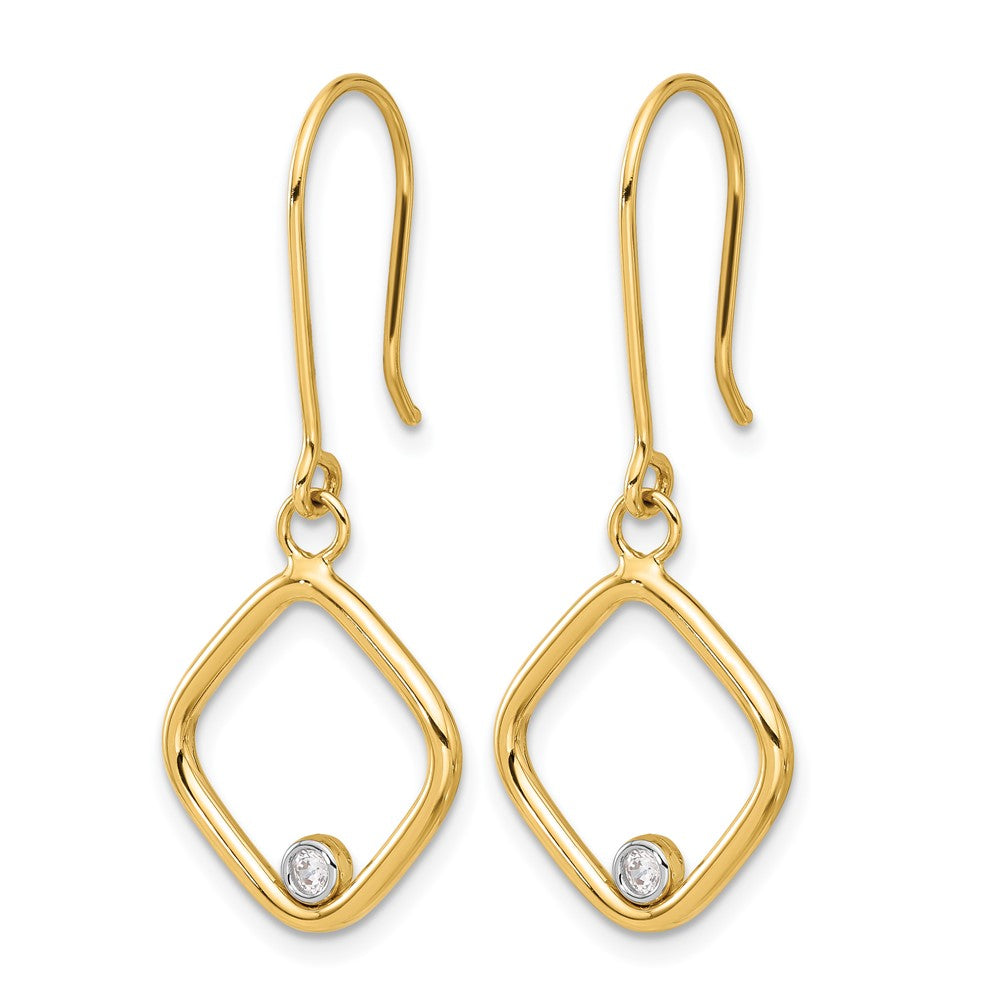 14K Gelb & Rhodium mit Poliert Zirkonia Quadratisch Ohrhänger