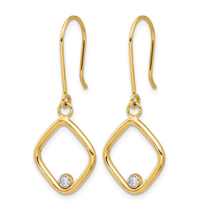 14K Gelb & Rhodium mit Poliert Zirkonia Quadratisch Ohrhänger