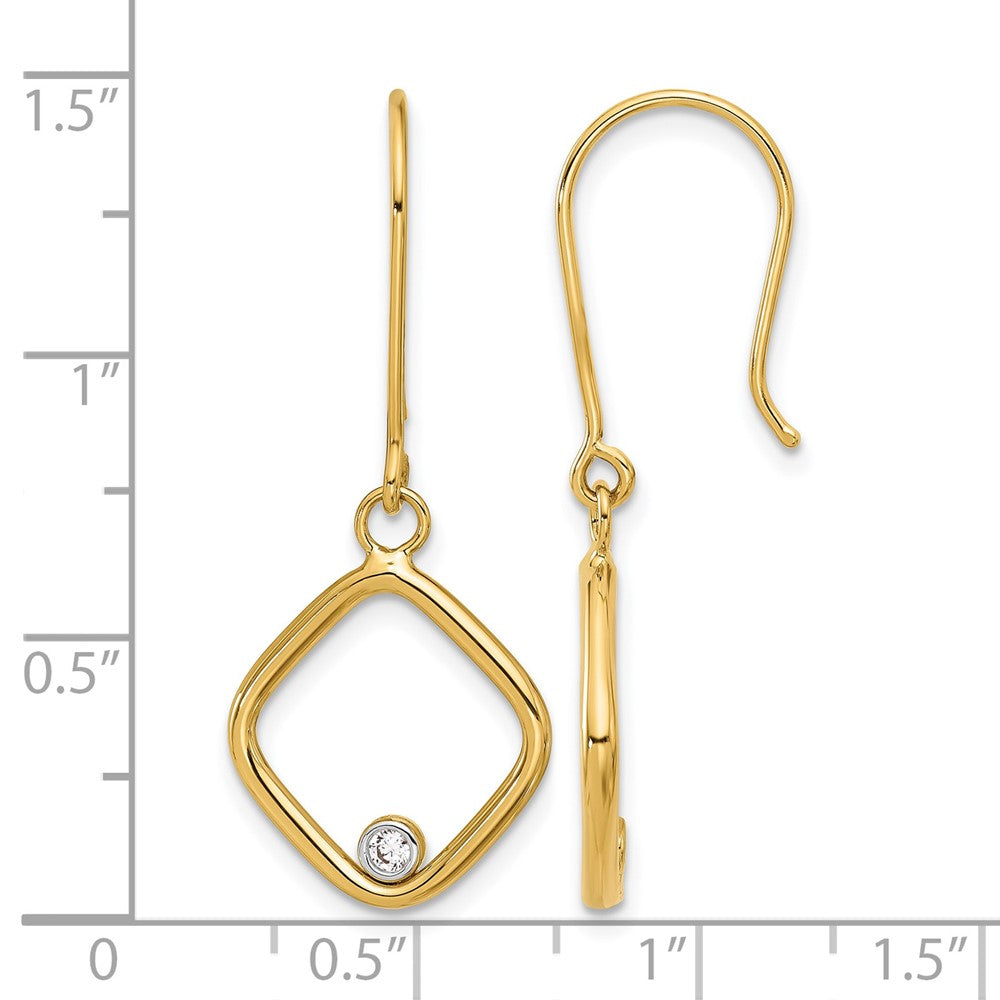 14K Gelb & Rhodium mit Poliert Zirkonia Quadratisch Ohrhänger