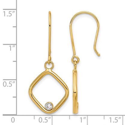 14K Gelb & Rhodium mit Poliert Zirkonia Quadratisch Ohrhänger