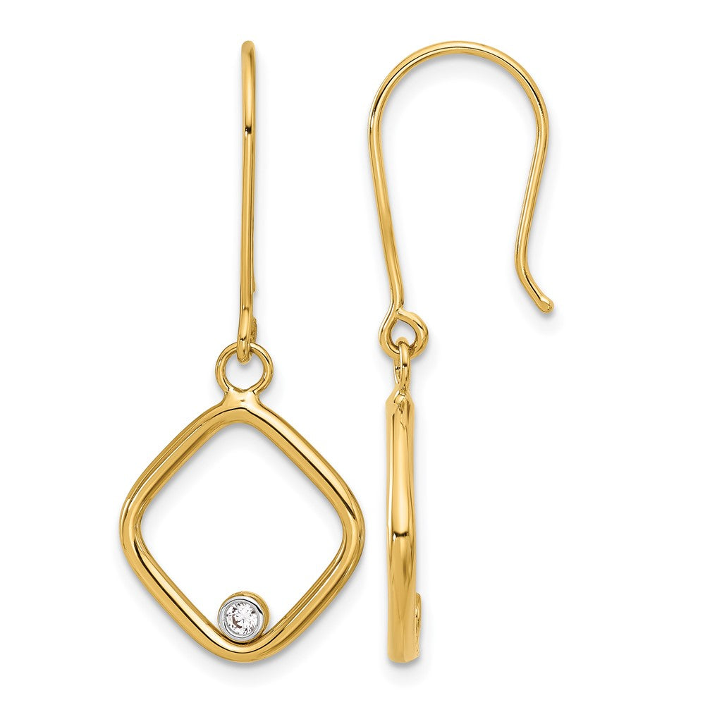 14K Gelb & Rhodium mit Poliert Zirkonia Quadratisch Ohrhänger