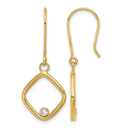 14K Gelb & Rhodium mit Poliert Zirkonia Quadratisch Ohrhänger