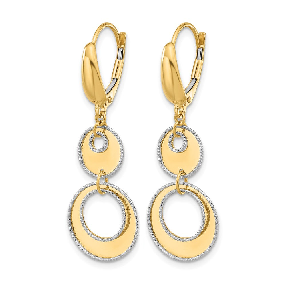 14K Bicolor Poliert und Diamant Schliff Kreise Hängend Brisur Ohrring