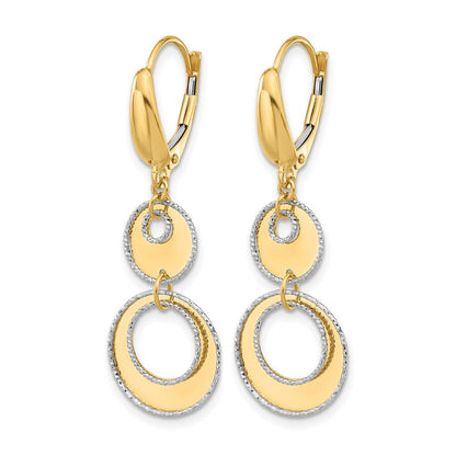14K Bicolor Poliert und Diamant Schliff Kreise Hängend Brisur Ohrring