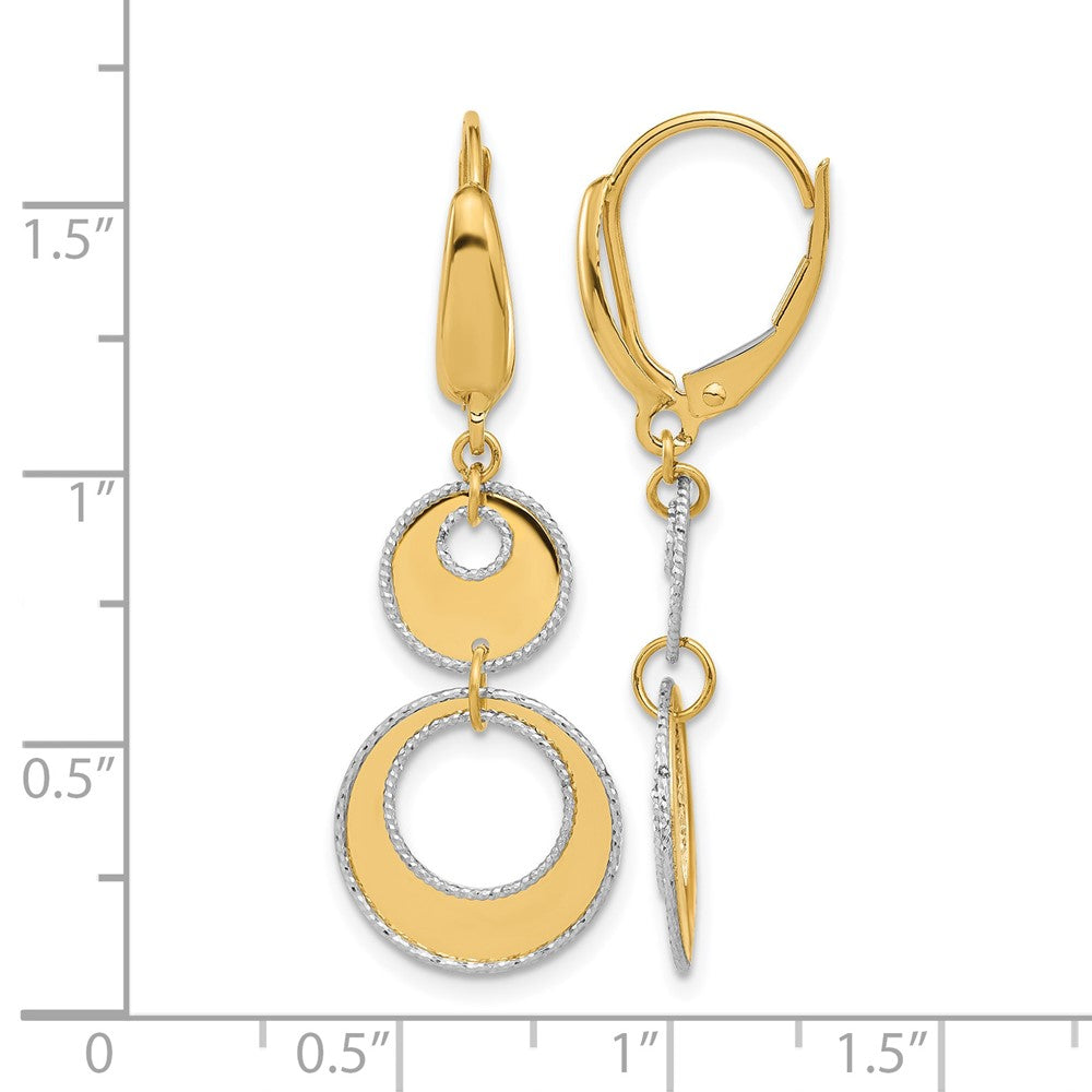 14K Bicolor Poliert und Diamant Schliff Kreise Hängend Brisur Ohrring