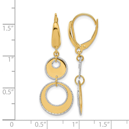 14K Bicolor Poliert und Diamant Schliff Kreise Hängend Brisur Ohrring
