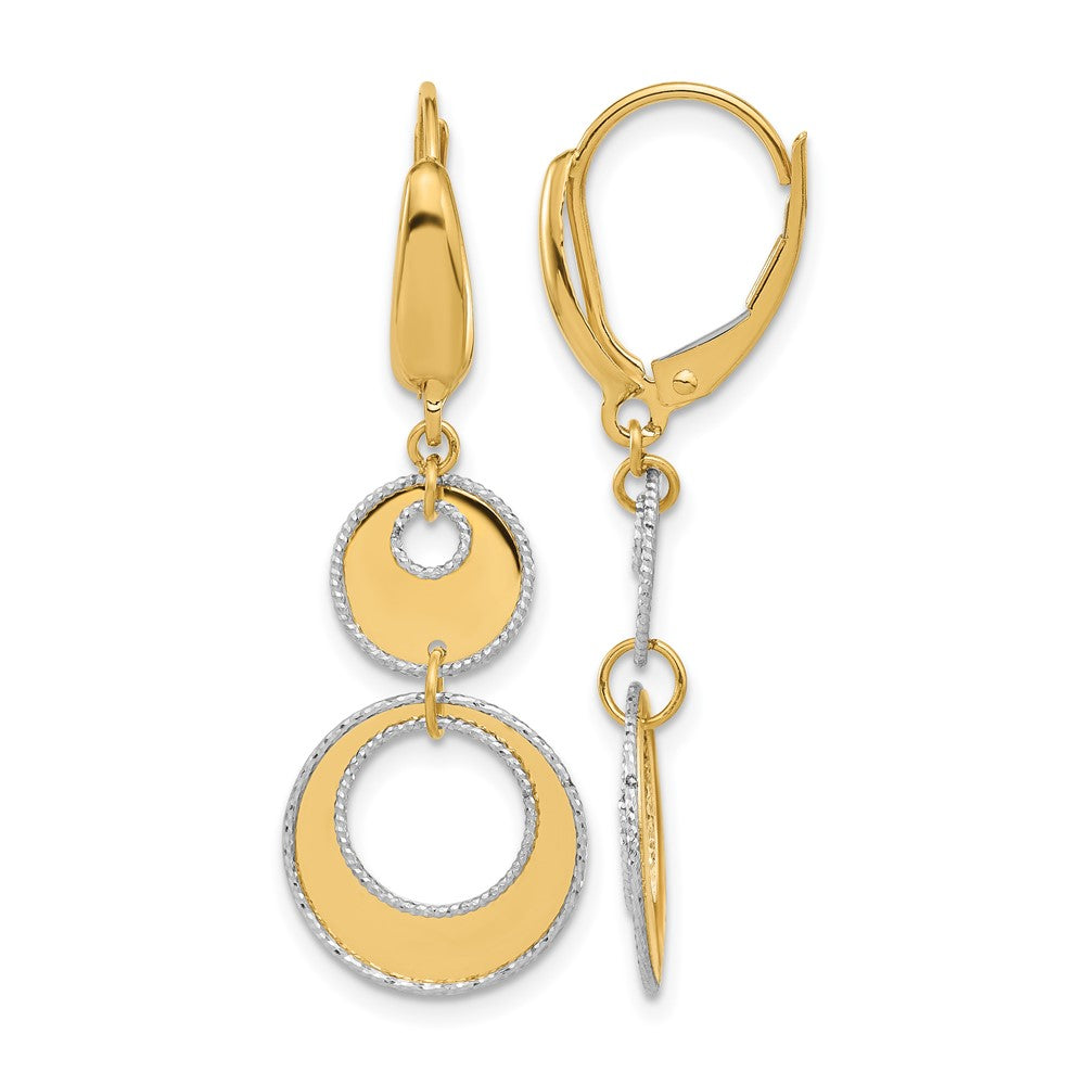 14K Bicolor Poliert und Diamant Schliff Kreise Hängend Brisur Ohrring