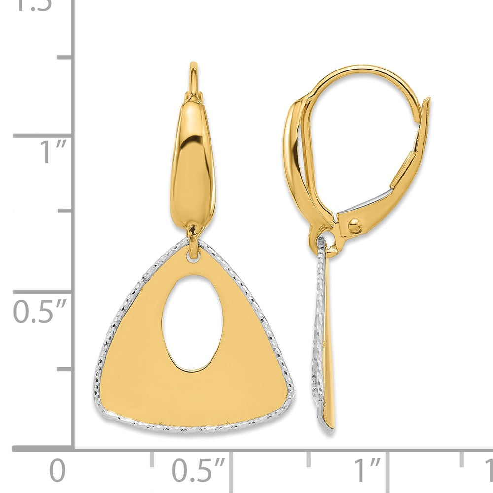 14K Bicolor Pol und Diamant Schliff Dreieck Hängend Ohrhänger mit Brisur