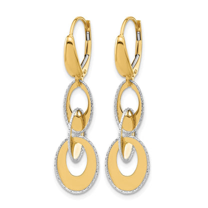 14K Bicolor Poliert und Diamant Schliff Ovals Hängend Ohrhänger mit Brisur