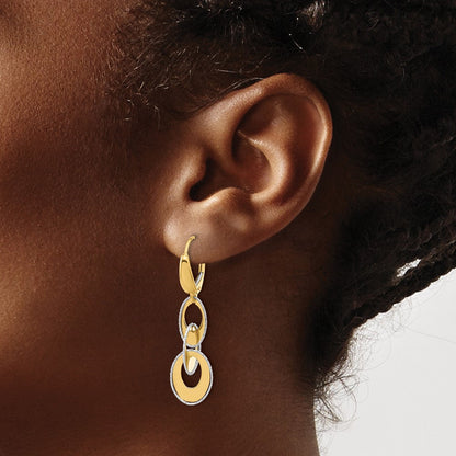 14K Bicolor Poliert und Diamant Schliff Ovals Hängend Ohrhänger mit Brisur