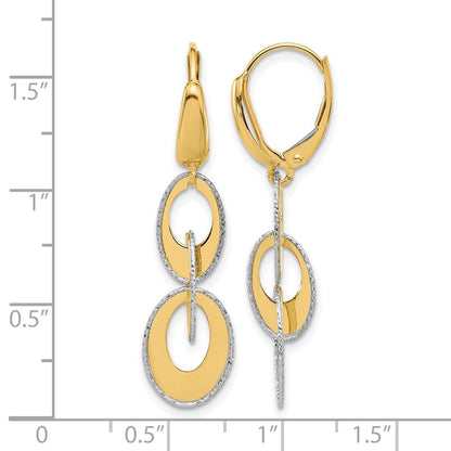 14K Bicolor Poliert und Diamant Schliff Ovals Hängend Ohrhänger mit Brisur