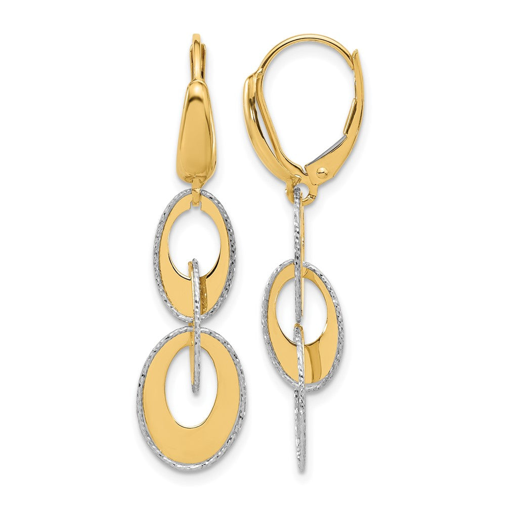 14K Bicolor Poliert und Diamant Schliff Ovals Hängend Ohrhänger mit Brisur