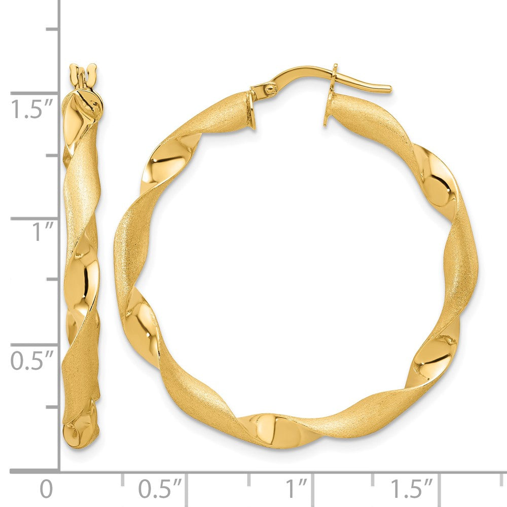 14K Gelbgold Poliert und Gebürstet Gedreht Creolen