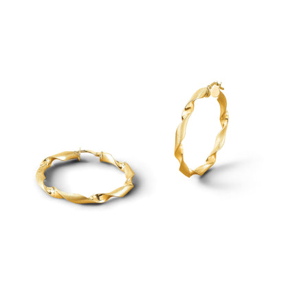 14K Gelbgold Poliert und Gebürstet Gedreht Creolen