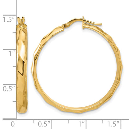 14K Gelbgold Poliert Gedreht Rund Creolen