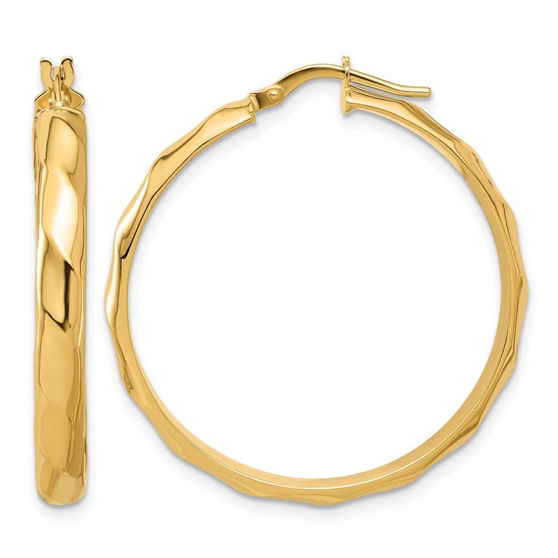 14K Gelbgold Poliert Gedreht Rund Creolen