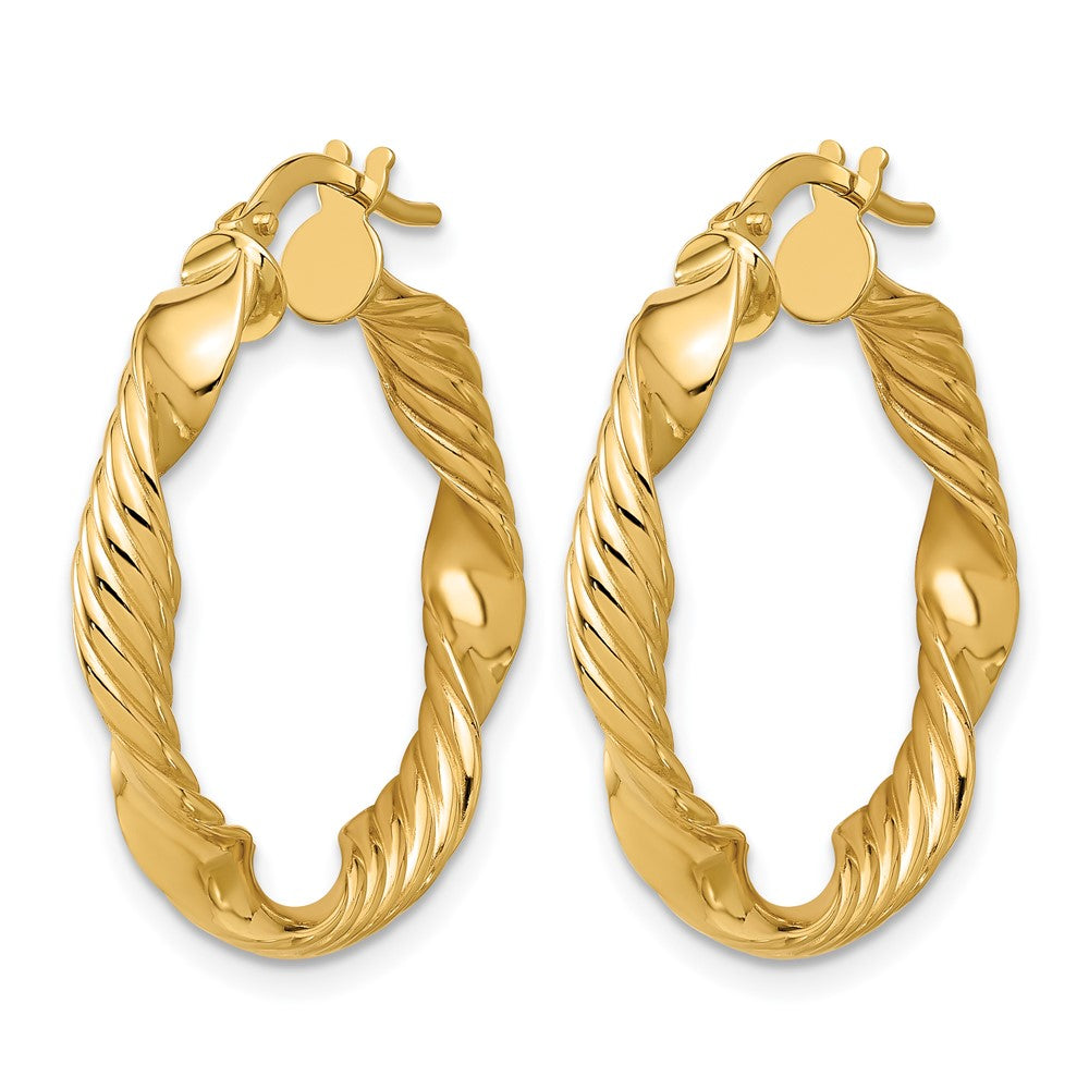 14K Gelbgold Poliert und Strukturiert Rund Creolen