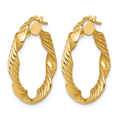 14K Gelbgold Poliert und Strukturiert Rund Creolen