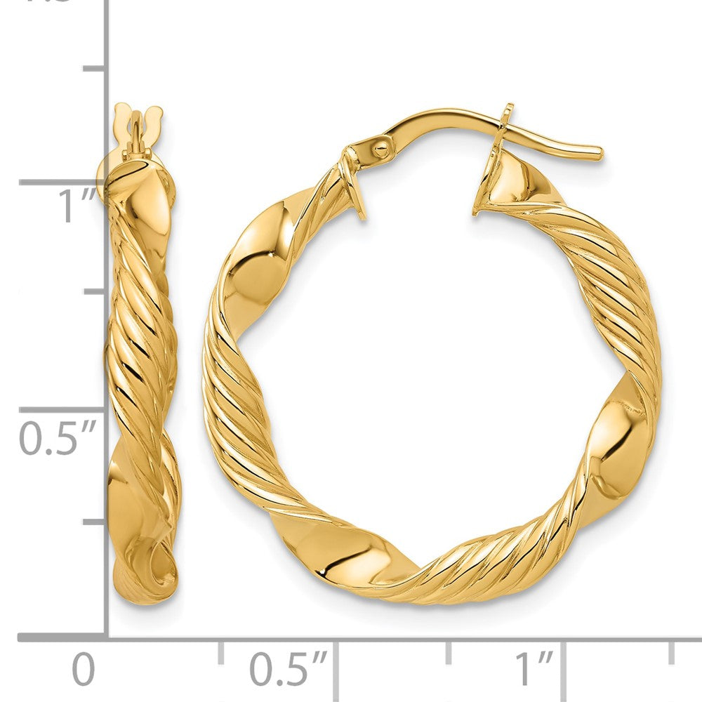 14K Gelbgold Poliert und Strukturiert Rund Creolen