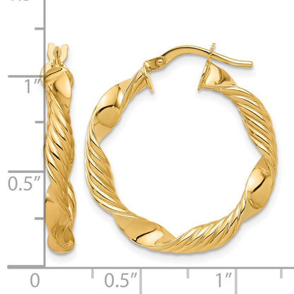14K Gelbgold Poliert und Strukturiert Rund Creolen