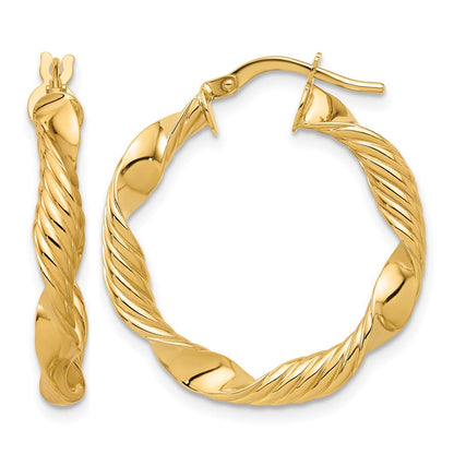 14K Gelbgold Poliert und Strukturiert Rund Creolen