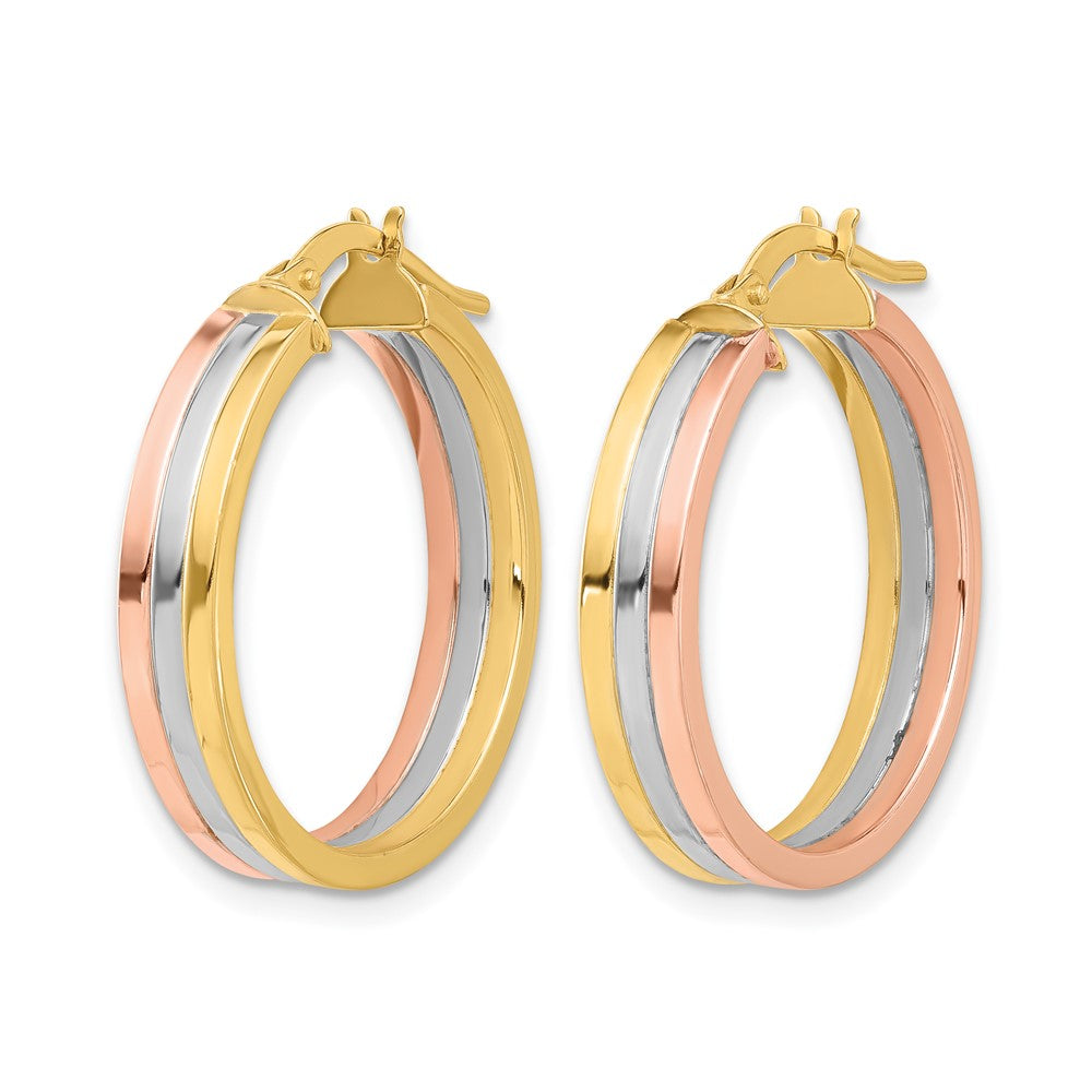 14K Tricolor Poliert Drei Reihe Left Right Creolen