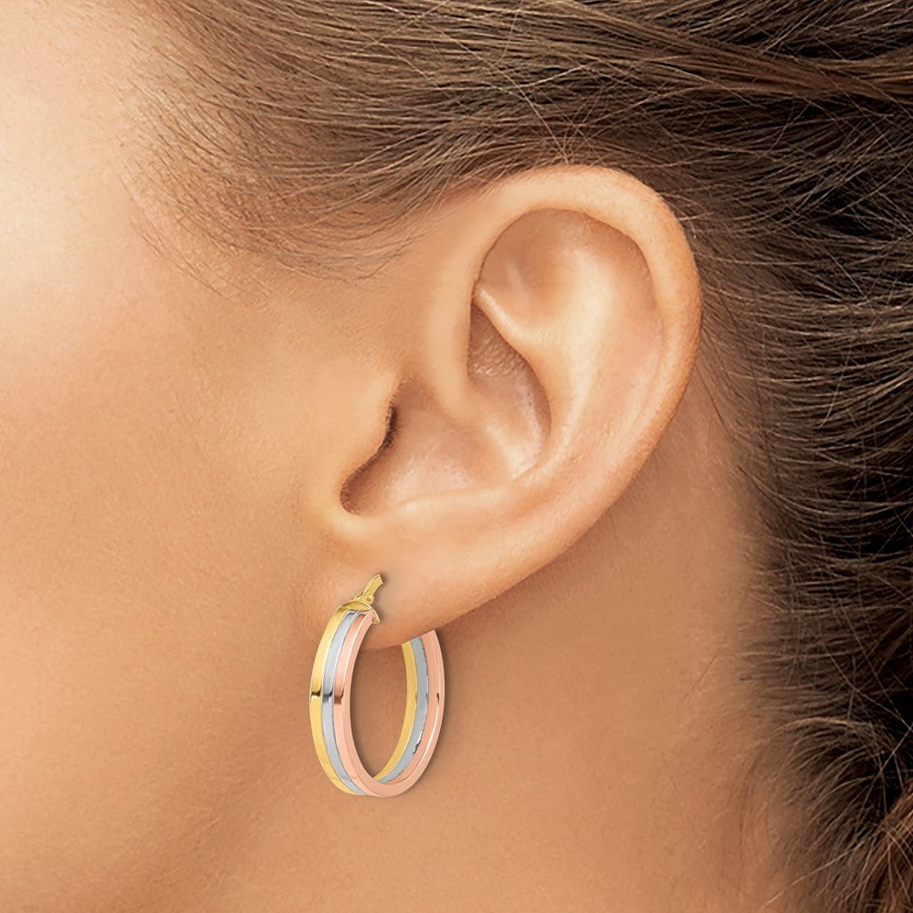 14K Tricolor Poliert Drei Reihe Left Right Creolen