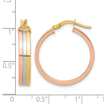 14K Tricolor Poliert Drei Reihe Left Right Creolen