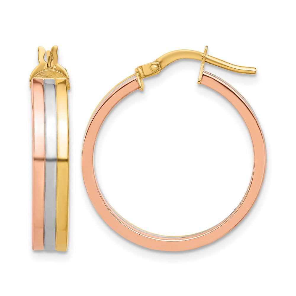 14K Tricolor Poliert Drei Reihe Left Right Creolen