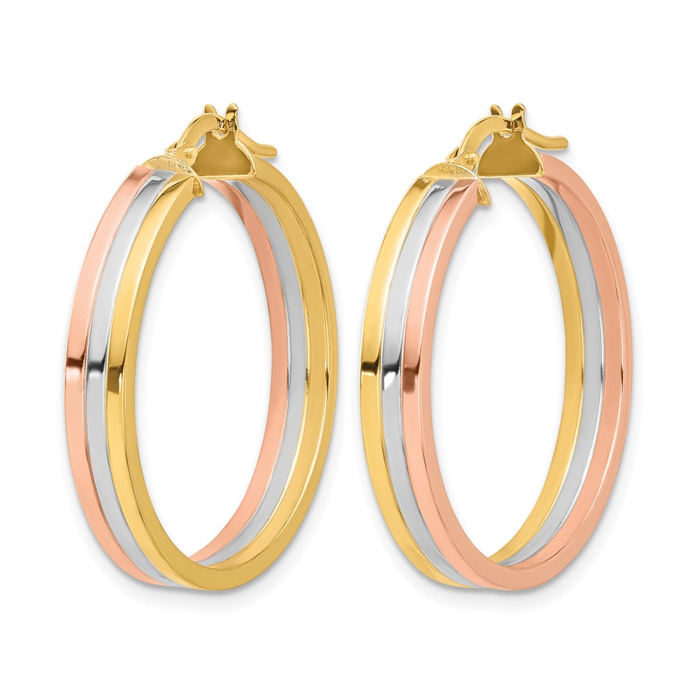 14K Tricolor Poliert Drei-row Left Right Creolen