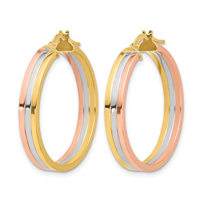 14K Tricolor Poliert Drei-row Left Right Creolen