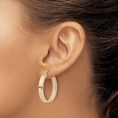 14K Tricolor Poliert Drei-row Left Right Creolen