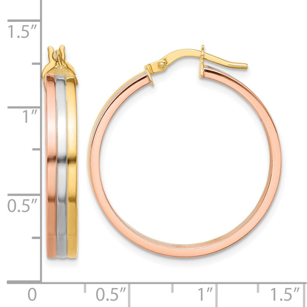 14K Tricolor Poliert Drei-row Left Right Creolen