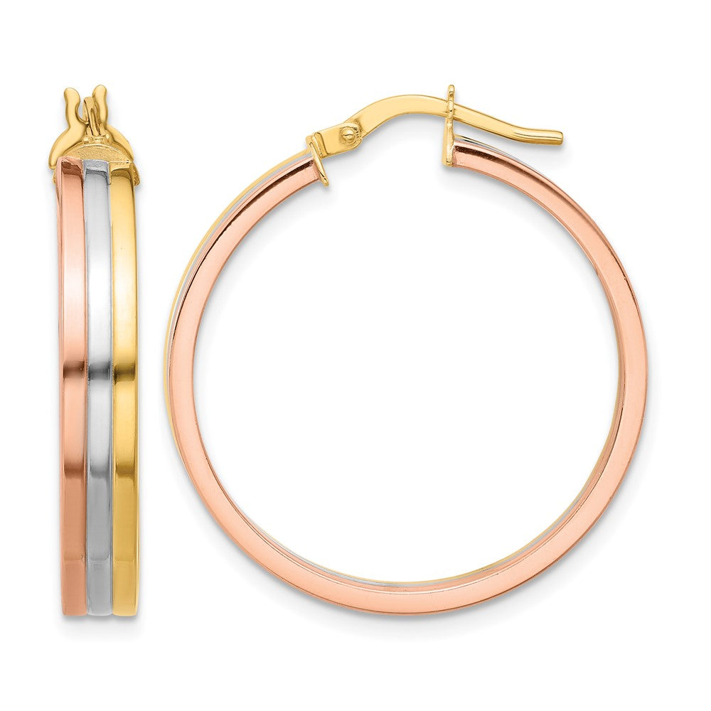 14K Tricolor Poliert Drei-row Left Right Creolen