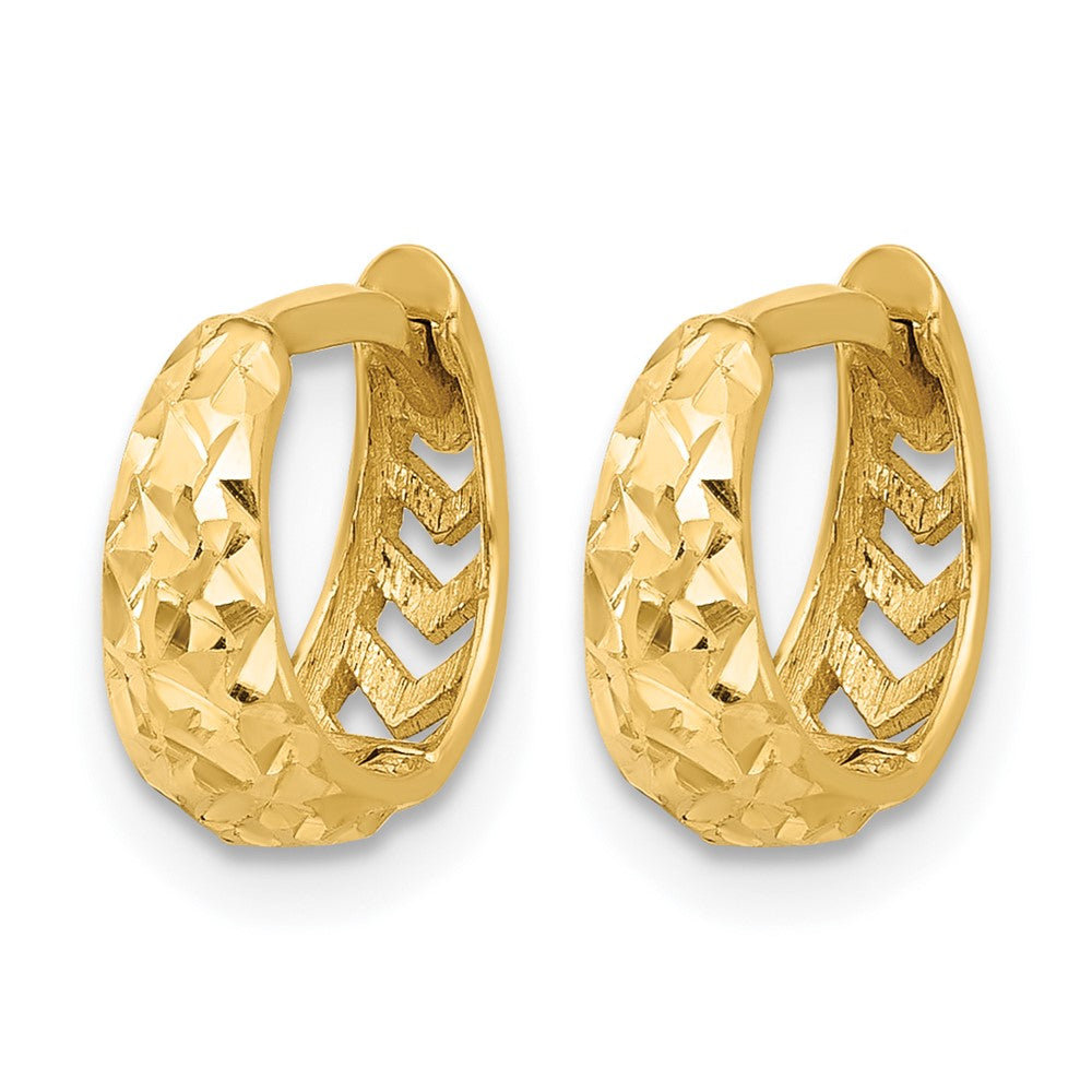 14K Gelbgold Poliert und Diamantiert Huggie Creolen