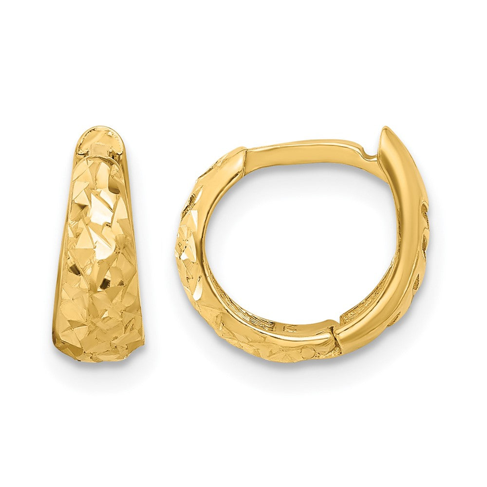 14K Gelbgold Poliert und Diamantiert Huggie Creolen