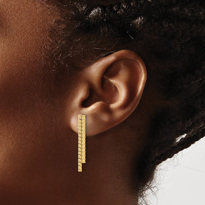 14K Gelbgold Poliert Gedreht Stab Ohrstecker