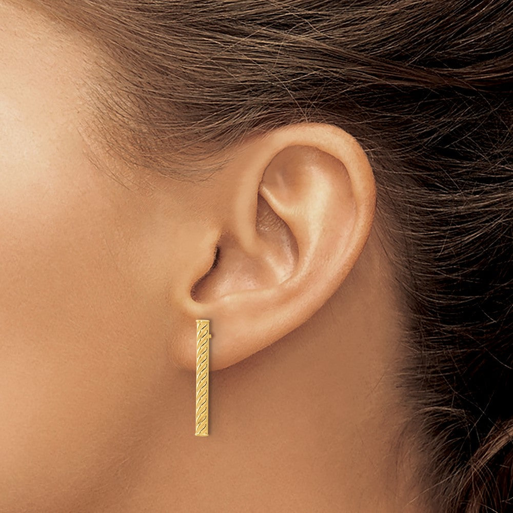 14K Gelbgold Poliert und Strukturiert Stab Ohrstecker