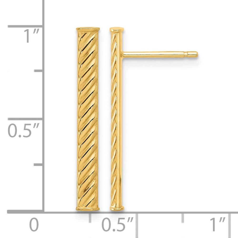 14K Gelbgold Poliert und Strukturiert Stab Ohrstecker