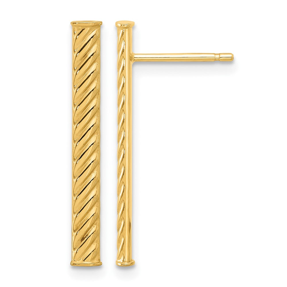 14K Gelbgold Poliert und Strukturiert Stab Ohrstecker